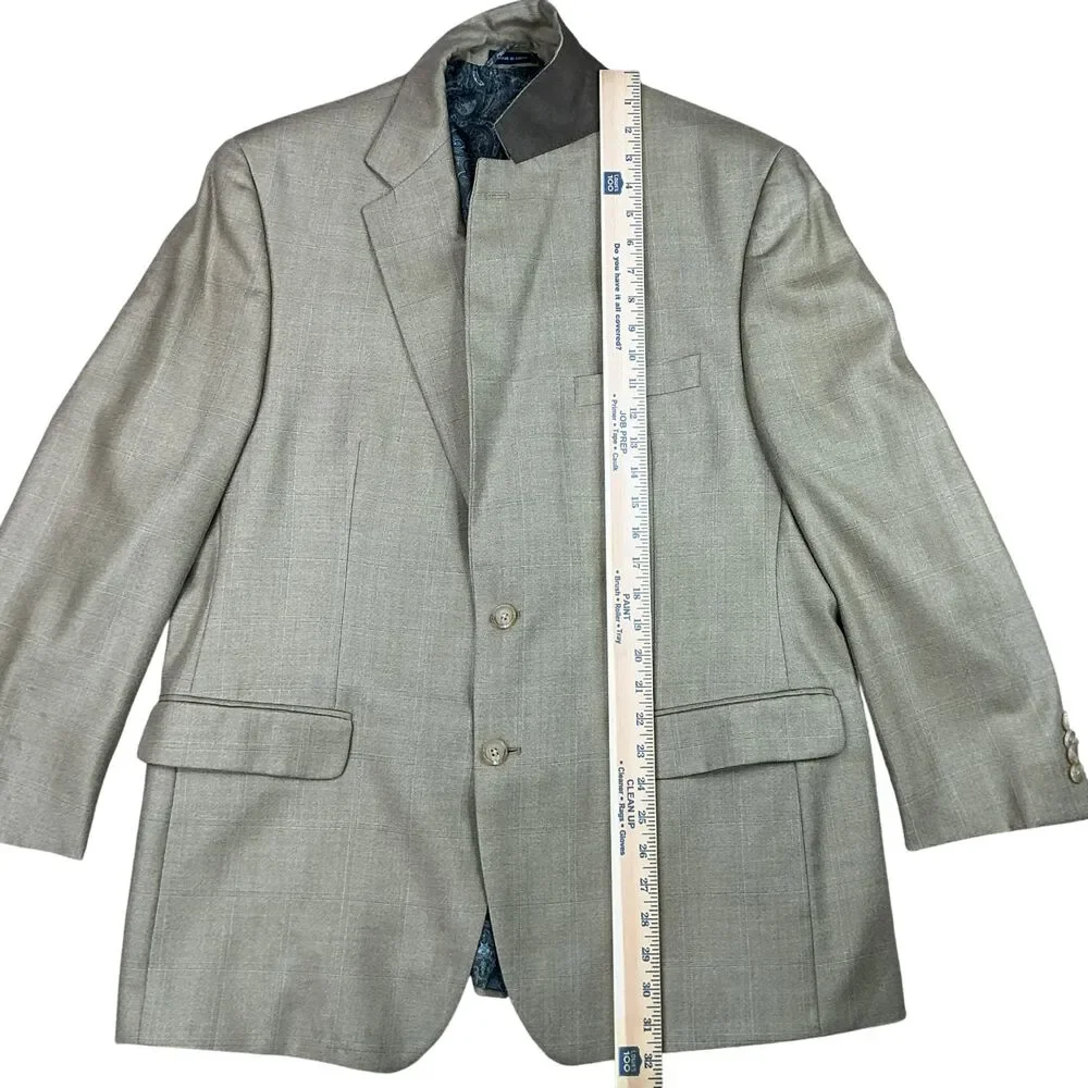 Ralph Lauren Jacket Blazer Sport Coat 44R Silk Wool Beige Windowpane 2-BTN Tan